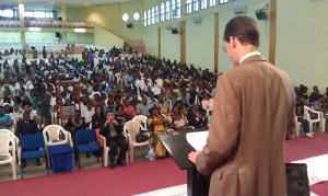 Dave Wasik preaches at Rehoboth Church in Congo