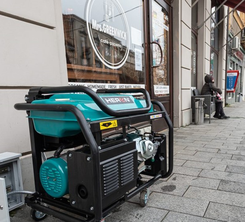 a generator outside a store